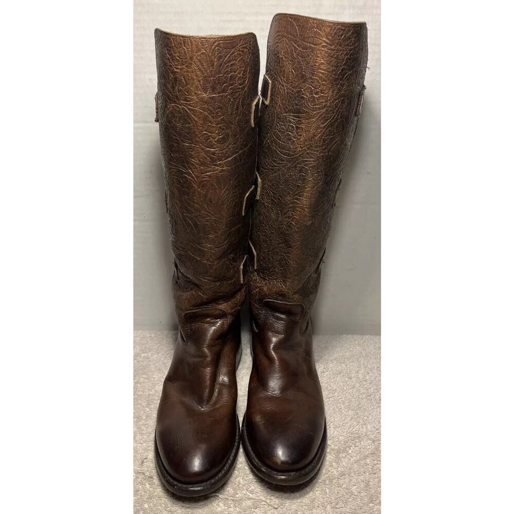 Sonora Leather Mandi Knee High Boots Brown Tooled Leather Buckle Women Size 6.5